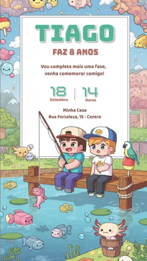 Convite de Aniversário Minecraft Pescaria para Editar Online