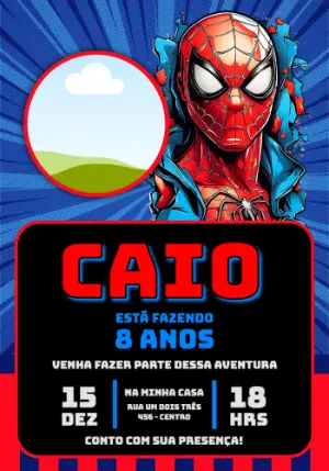 Convite de Aniversário Homem-Aranha Estilo Comic para Editar