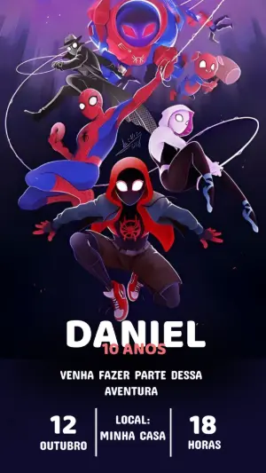 Convite de Aniversário Homem-Aranha Aranhaverso Editável