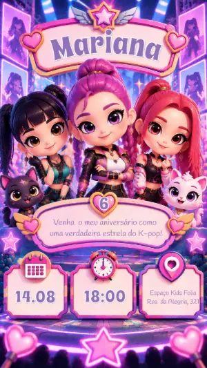 Invitation d'anniversaire KPop Demon Hunters – Statique – Felicity Artes