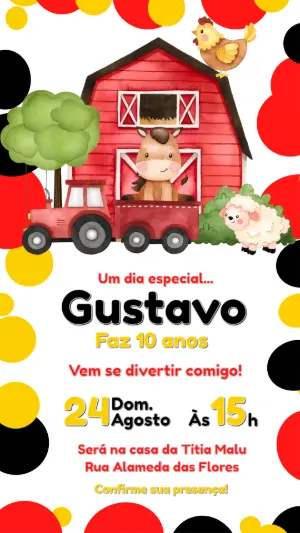 Convite de Aniversário Fazendinha Colorido para Editar