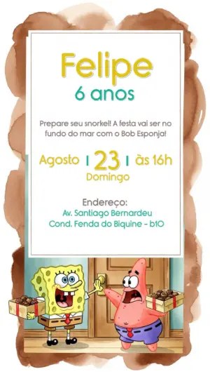 Convite Aniversário Bob Esponja para Editar Online
