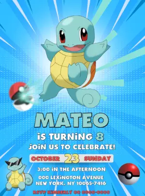 Squirtle Pokémon Birthday Invitation Editable Online