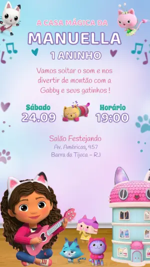Convite de Aniversário Casa Mágica da Gabby Editável
