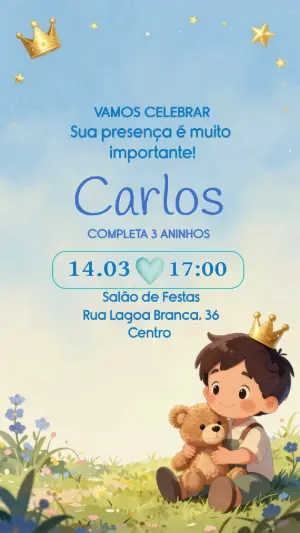 Convite de Aniversário Príncipe Fofo para Editar