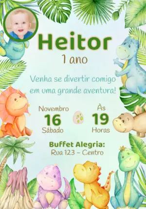 Convite Aniversário Dinossauro Baby com Foto para Editar