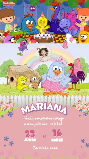 Convite Animado Galinha Pintadinha com Foto para Editar