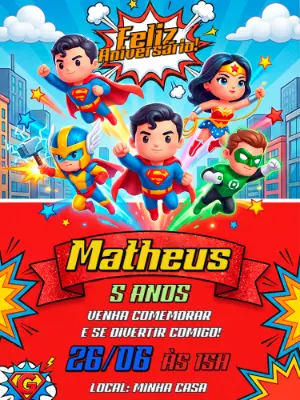 Convite de Aniversário Super-Heróis Fofo para Editar