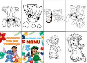 Mini Livro de Colorir Lilo e Stitch Editável para Aniversário