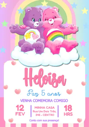Convite de Aniversário Ursinhos Carinhosos Fofo para Editar