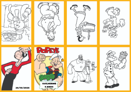 Livrinho de Colorir Popeye Editável para Aniversário