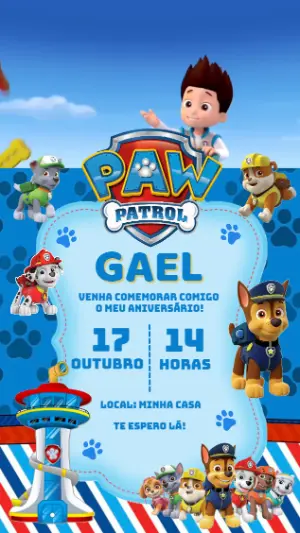 Convite Animado Patrulha Canina: Vídeo de Aniversário Editável