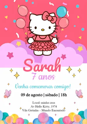 Convite de Aniversário Hello Kitty para Editar Online