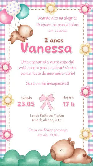 Convite Digital Aniversário Infantil Tema Capivara para Editar
