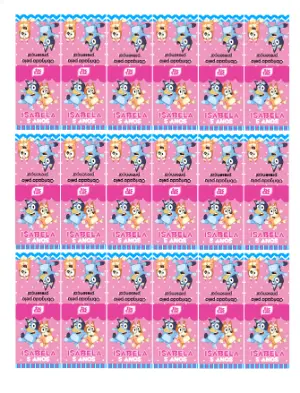 Rótulo Editável para Tic Tac Festa Bluey e Bingo Rosa