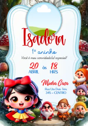 Convite Branca de Neve Baby com Foto para Editar