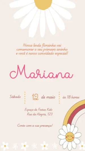 Convite de Aniversário Margarida e Arco-íris para Editar