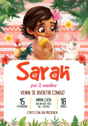Convite de Aniversário Moana Baby Tropical para Editar Online