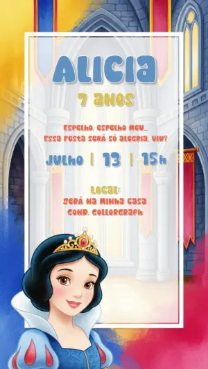 Convite Aniversário Branca de Neve para Editar Online