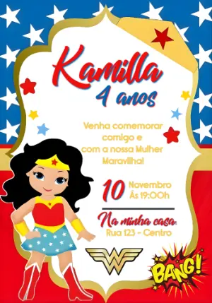 Convite de Aniversário Mulher Maravilha Infantil para Editar