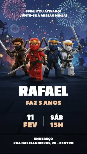 Convite de Aniversário Ninjago com Ninjas para Editar Online