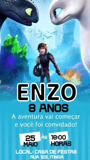 Convite de Aniversário Como Treinar Seu Dragão Editável