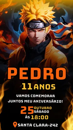 Convite de Aniversário Naruto Editável