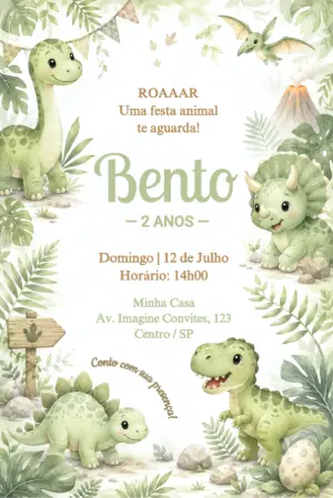 Invitación de cumpleaños Dinosaurio – Estático – Érika Souza Studio