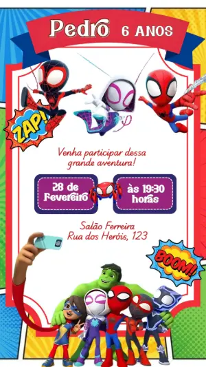 Convite Aniversário Spidey e Seus Amigos para Editar Online