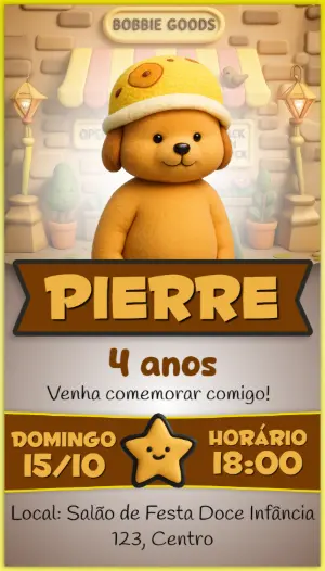 Convite Aniversário Bobbie Goods com Cachorro Fofo para Editar