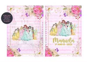 Capa de Agenda Princesas Disney Aquarela para Editar Online