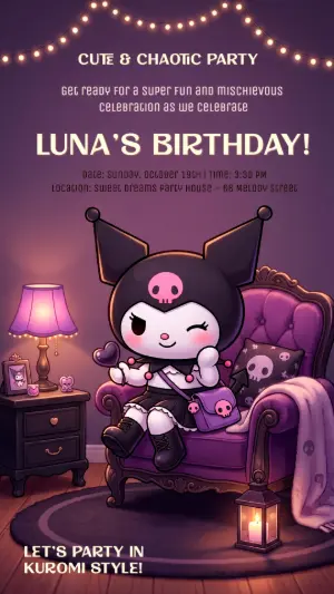 Cute Kuromi Birthday Party Invitation | Editable Template