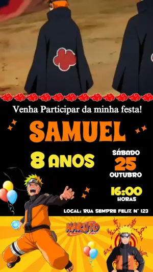 Convite Animado Aniversário Naruto: Vídeo Editável e Vibrante