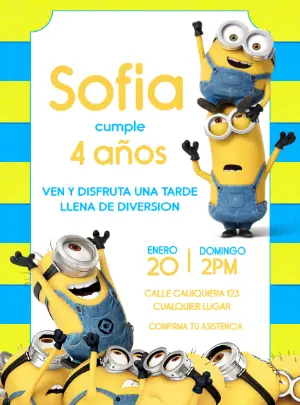Invitación de Cumpleaños Minions Divertida para Editar