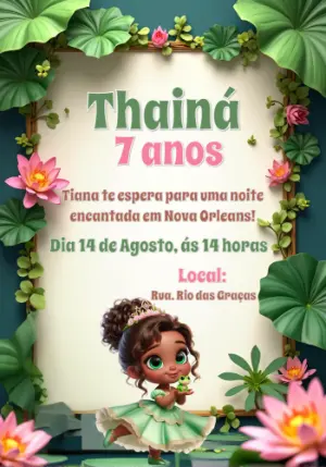 Convite Princesa Tiana Aniversário para Editar Online
