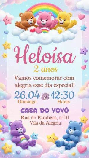 Convite de Aniversário Ursinhos Carinhosos Editável
