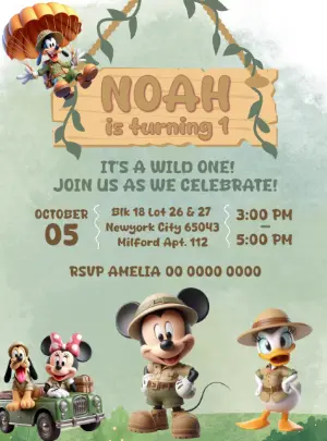 Mickey Mouse Safari Birthday Invitation to Edit Online