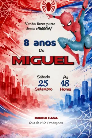 Convite de Aniversário Homem-Aranha Aquarela para Editar