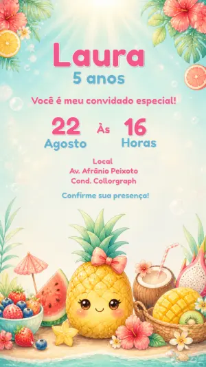 Convite de Aniversário Festa Tropical Frutinhas para Editar