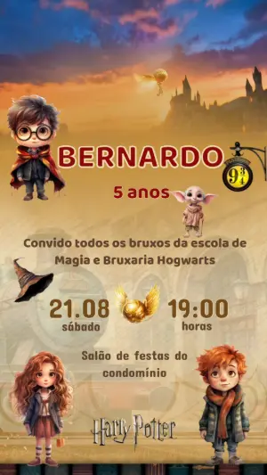 Convite Animado Harry Potter Infantil para Editar