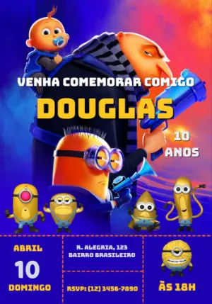 Convite de Aniversário Minions Divertido para Editar Online