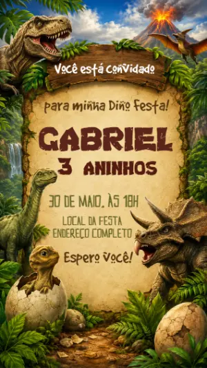 Convite de Aniversário Dinossauros Jurássico para Editar