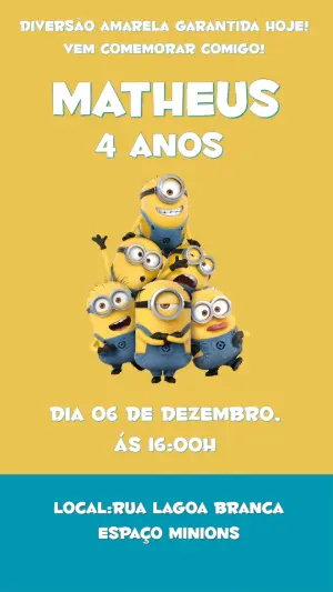 Convite de Aniversário Minions para Editar Online