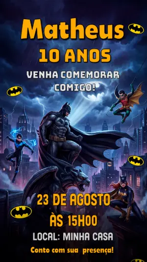 Convite de Aniversário Batman Editável