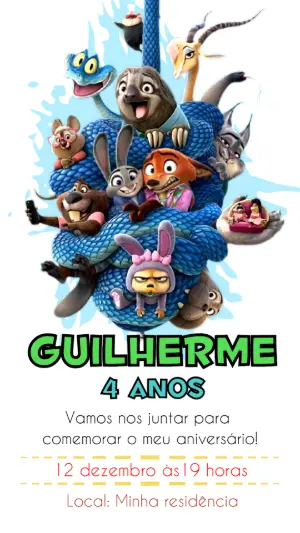 Convite Digital Zootopia para Festa Infantil Editável