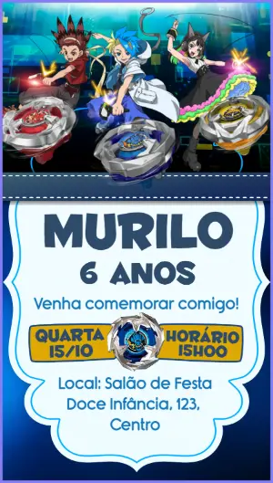 Convite de Aniversário Beyblade para Editar Online