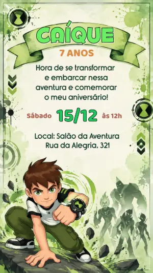 Convite de Aniversário Ben 10 Editável Online