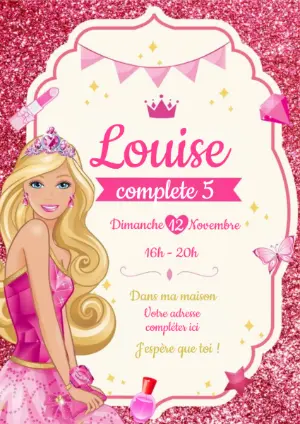 Invitation Anniversaire Thème Barbie à Modifier en Ligne
