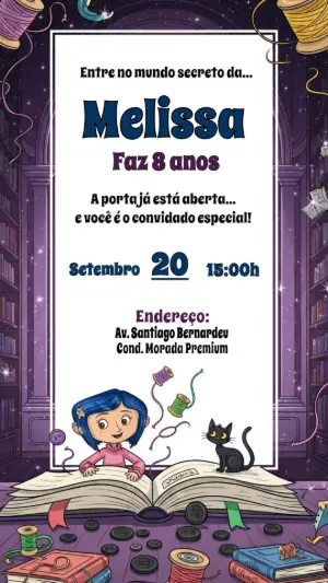 Convite de Aniversário Coraline Mundo Secreto para Editar Online
