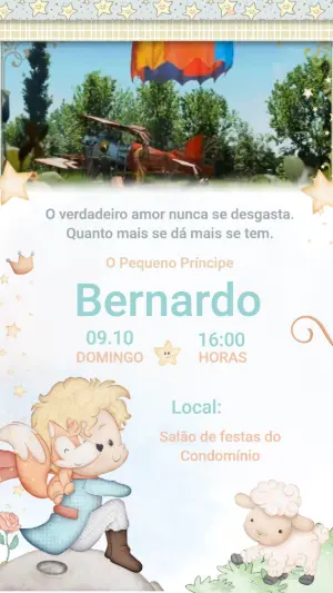 Convite Animado Pequeno Príncipe Aquarela para Editar
